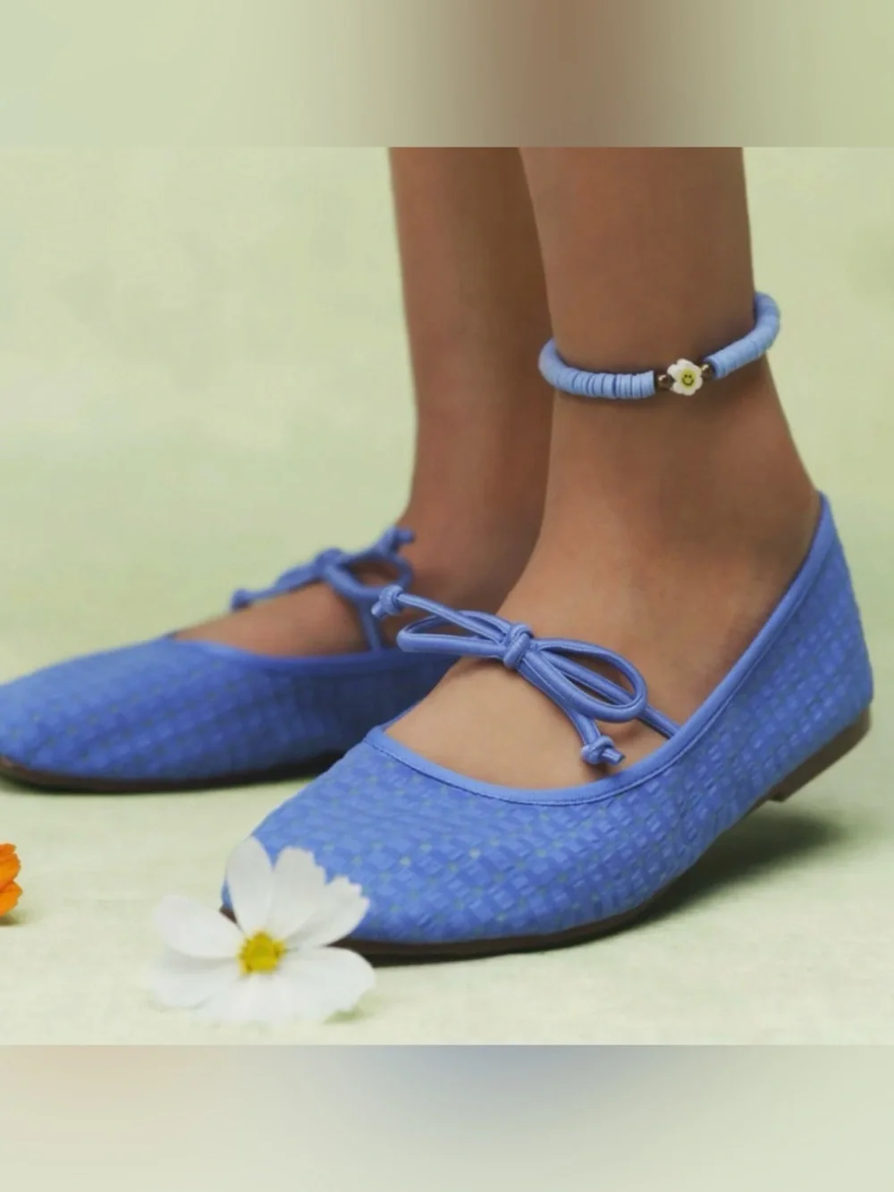 NWT Madden NYC Girls Blue Gingham Mesh Ballet Flats Lace Tie Mary Jane Shoes